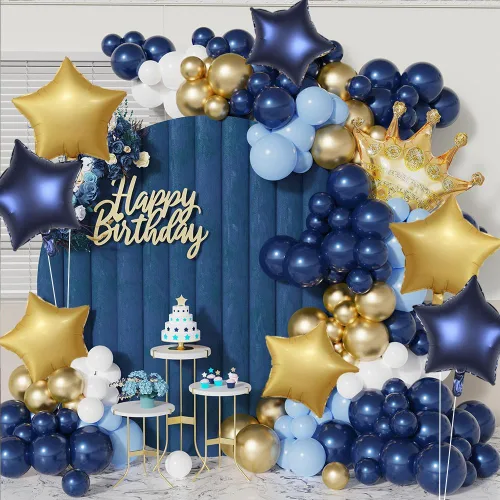 Vista 6 de 20 globos de papel de aluminio de estrella azul marino dorado de 18 pulgadas, globos de helio en forma de estrella azul mate, globos de Mylar