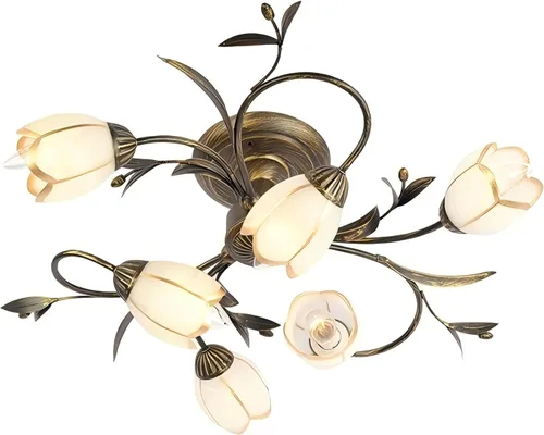 Vista 9 de Luces de techo con 4 luces en forma de rama, de 19.7 pulgadas, estilo retro creativo, lámpara de techo de vid de flores, lámpara de techo