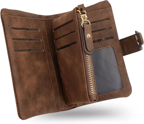 Vista 14 de CONISY Billeteras pequeñas de pulsera para mujer, billetera de cuero plegable RFID con ventana de identificación y cremallera Small, Bifold, RFID