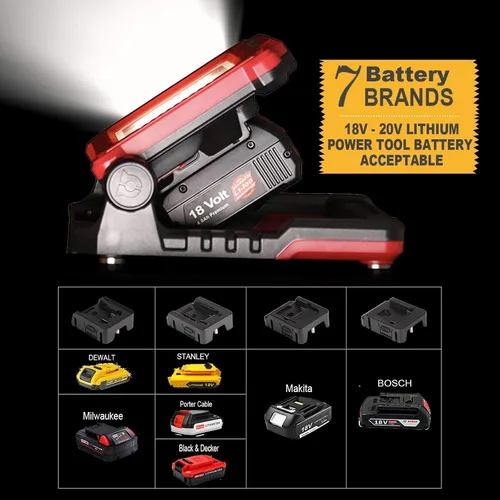 Vista 5 de Luz de trabajo LED inalámbrica recargable, 3500 LM, 25 W compatible con DEWALT, MILWAUKEE, MAKITA, BOSCH, Black&Decker, STANLEY Power Tool 18-21V