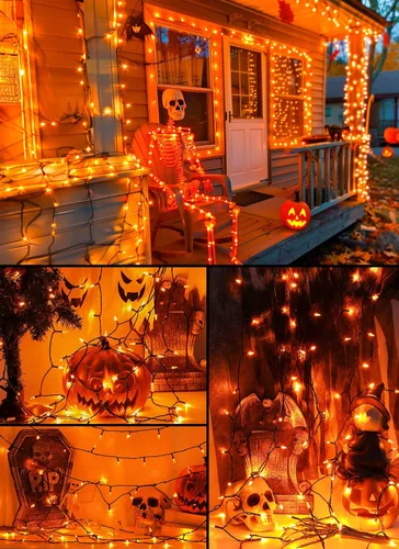 Vista 5 de Brightown - Cadena de luces de Halloween para interiores, funciona con pilas, 2.4 m, 20 LED, luces naranjas en mini racimo de árbol con Varios