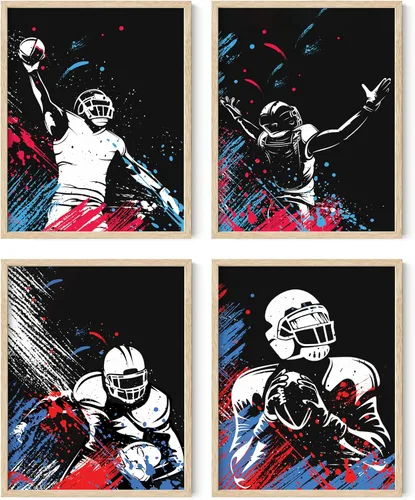 Vista 7 de Impresiones artísticas de fútbol americano para pared, juego de 5 (8x10) carteles de fútbol americano sin marco, decoración de sala de fútbol Niños
