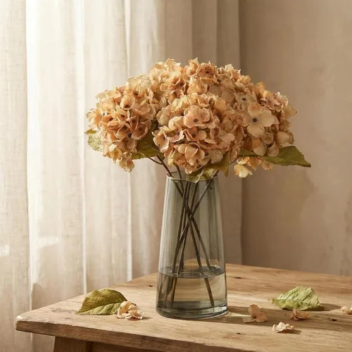 Vista 6 de TOPIA Flores de otoño de seda, hortensias secas artificiales, ramo de otoño, flores secas falsas para decoración del hogar (6 unidades)