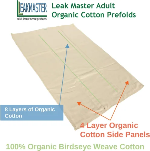 Vista 3 de LeakMaster Pañal orgánico de tela preplegado para adultos, tamaño pequeño (26 a 32 pulgadas de cintura), 100% algodón orgánico tejido de pájaro