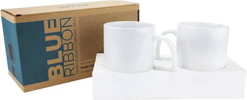 Vista 7 de BLUE RIBBON Tazas de café en blanco de sublimación blanca, chocolate caliente, tazas de cerámica, cacao caliente, juegos de tazas, paquete de regalo