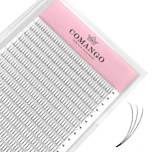 Vista 42 de Extensiones de pestañas de volumen prefabricadas 10D, 0.003 in de grosor, rizo C/D, 0.472 in, tallo corto, extensiones de pestañas de volumen