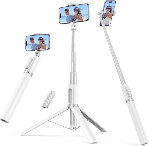 Vista 9 de SYNCWIRE Trípode de teléfono Selfie Stick de 55 pulgadas para iPhone, palo selfie de aluminio extensible todo en uno con control remoto, trípode