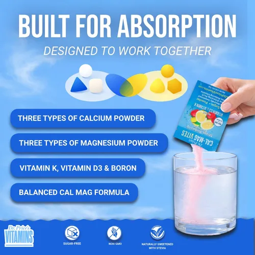Vista 5 de Cal-Mag Vites - Polvo de calcio y magnesio para hombres y mujeres, vitamina K, D, suplemento mineral, bebida calmante natural para aliviar