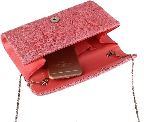 Vista 6 de JIAN YA NA Bolso de mano para mujer, elegante bolso de noche de encaje floral, diseño de sobre para boda, fiesta, graduación, cóctel