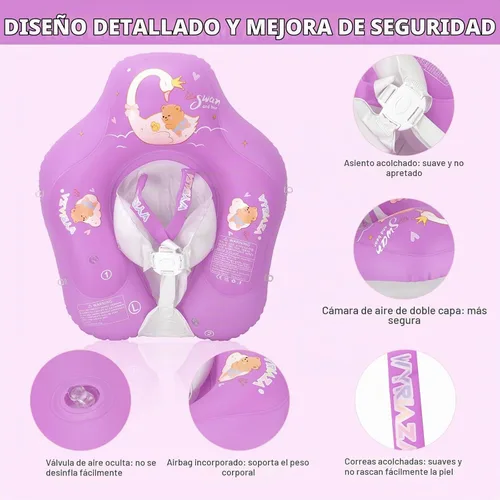 Vista 3 de LOOWARTS Baby Pool Float with Canopy and Safety Seat,Infant Swim Float & Pool Float & Baby Water Float & Swimming Floats UPF50+ UV Protection for