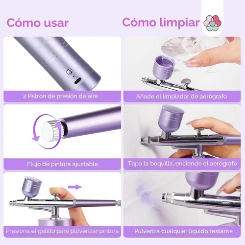 Vista 5 de SAVILAND Aerógrafo para Uñas: Creatividad Ilimitada de Arte de Uñas Kit Pro de Aerógrafo de Doble Modo Recargable Boquilla de 0.3mm Set