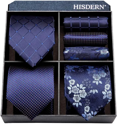 Vista 34 de HISDERN Juego de corbatas extralargas para hombre y pañuelo de bolsillo de 63 pulgadas, colección XL, caja de regalo, corbata, lote de 3
