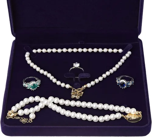 Vista 5 de LETURE Caja de joyería de terciopelo, caja de regalo de terciopelo para pulsera, collar, aretes, anillo (azul)
