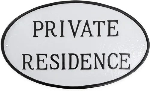Vista 11 de Montague Metal Products Letrero de residencia privada – Placa de metal ovalada blanca y negra con estaca para césped, 8.5 x 13 pulgadas, letrero
