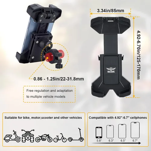 Vista 6 de Soporte de teléfono para motocicleta, soporte para teléfono de bicicleta, scooter universal para manillar de motocicleta, abrazadera de teléfono
