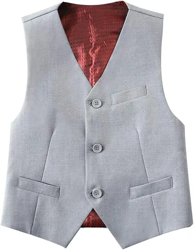 Vista 2 de YuanLu Conjunto de traje formal de 4 piezas para niños con chaleco y pantalones de vestir y corbata, Negro