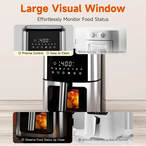 Vista 6 de [Usado] Freidora de aire Kitchen Elite de acero inoxidable con ventana de visualización, XL de 8.5 cuartos de galón, freidora grande de aire 8 en 1