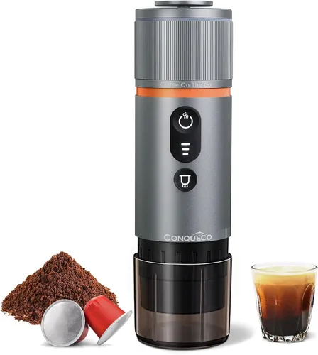 Vista 9 de CONQUECO Máquina de café espresso portátil: 12V eléctrica pequeña máquina de viaje Expresso - Autocalentamiento 8 tazas funciona