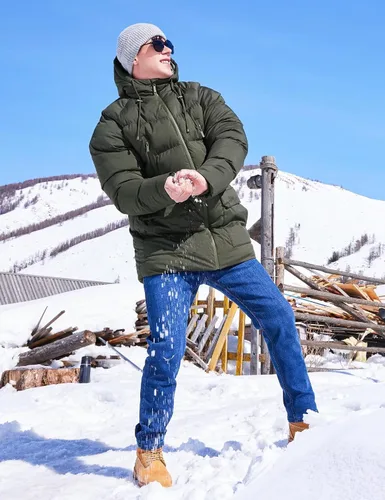 Vista 6 de Abrigo largo de invierno con capucha para hombre, chaqueta acolchada cálida resistente al agua para clima frío, parka