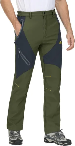 Vista 2 de MAGCOMSEN Pantalones de invierno para hombre, pantalones de nieve con forro polar, resistentes al agua, 4 bolsillos con cremallera, pantalones