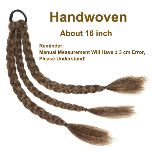 Vista 3 de Extensiones de cola de caballo trenzadas con banda para el cabello, extensiones de cabello lacio envolvente, trenzas de caja de cola de caballo