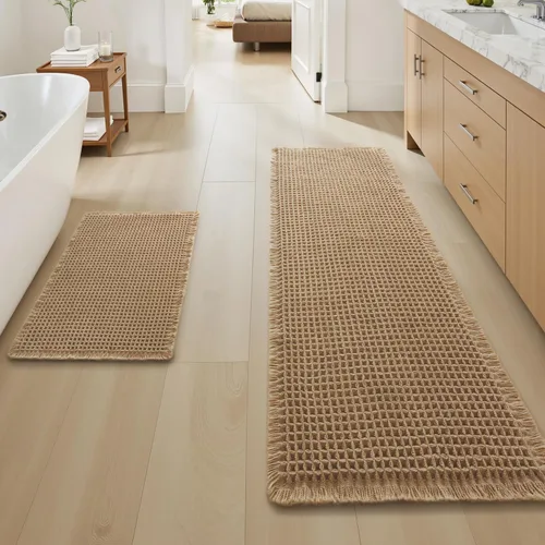Vista 56 de AMOAMI Tapete de baño mejorado con diseño de gofre, súper absorbente, antideslizante, para suelo de baño, lavable a máquina, con borlas, tapetes