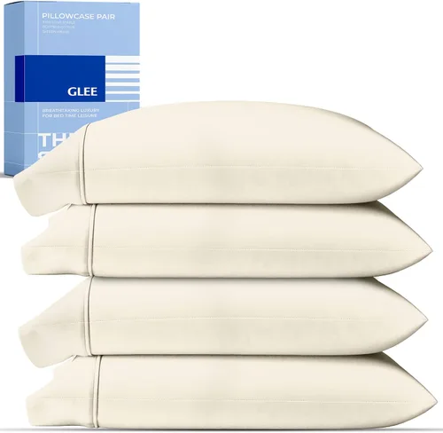 Vista 25 de THREAD SPREAD Juego de 2 fundas de almohada de 100 % algodón tamaño estándar/Queen, de 400 hilos, ultra suaves y frescas de tejido satinado