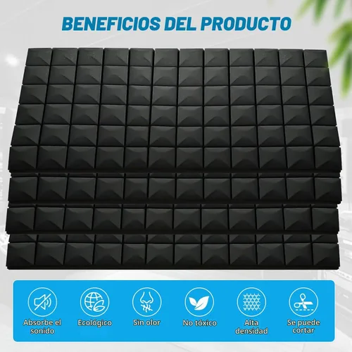 Vista 3 de 4 paneles acústicos, paneles de espuma a prueba de sonido de 48 x 24 x 2 pulgadas para paredes, resistentes al fuego y absorción de ruido para negro