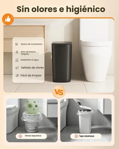 Vista 7 de TIPGO - Bote de basura automático de 5 galones con tapa, negro, sin contacto Motion Sensor, Slim Smart Garbage Bin, Plastic Wastebasket, Battery