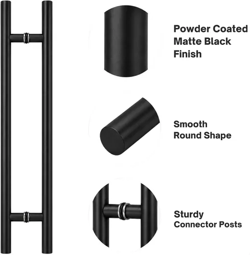 Vista 4 de Prima Decorative - Manija larga para puerta, manija de puerta de entrada de 18 pulgadas, forma redonda en forma de "H", acero inoxidable 304 - Negro