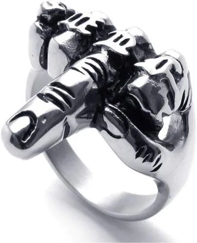 Vista 2 de Mens Biker Rings Stainless Steel Middle Finger Hip Hop Punk Ring for Men Women