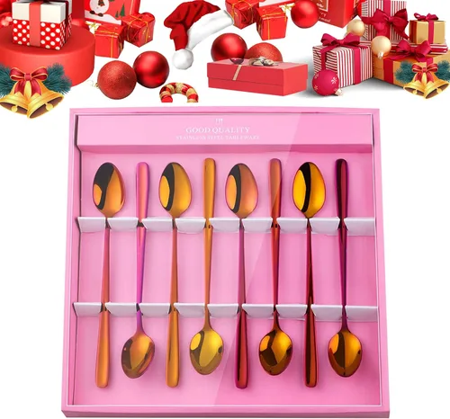 Vista 10 de YDware - Juego de cucharas de té helado de mango largo, cucharas doradas de cambio gradual de 7.87 pulgadas, cucharas de cóctel de acero inoxidable