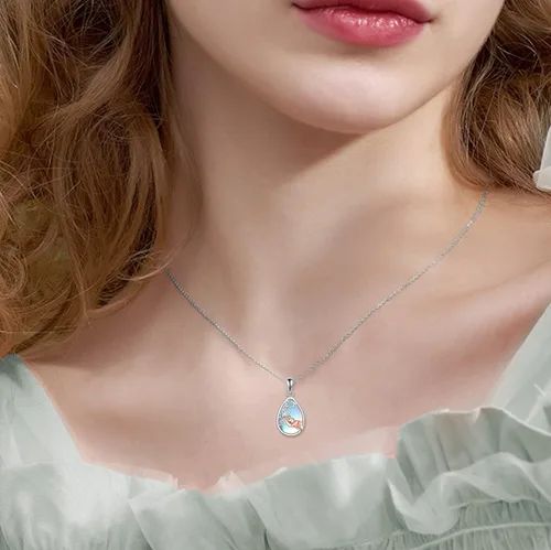Vista 2 de Collar de plata de ley 925 con colgante de zorro, libélula, colibrísirena, para mujeres y niñas