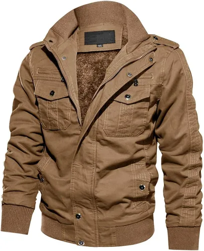 Vista 2 de CRYSULLY - Chaqueta de invierno de forro polar para hombre estilo informal con varios bolsillos abrigo de campo