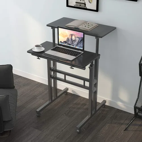 Vista 4 de sogesfurniture Escritorio móvil de pie para computadora portátil con ruedas, escritorio ajustable para computadora de pie o sentado, negro 101-BK