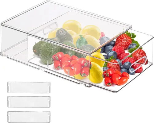 Vista 8 de bealy Paquete de 3 organizadores y almacenamiento para refrigerador, contenedores transparentes con cajón extraíble, cajones para refrigerador