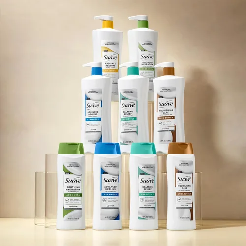 Vista 8 de Suave Loción calmante de hidratación para manos y cuerpo con aloe vera que refresca la piel seca, de absorción rápida, crema hidratante intensiva