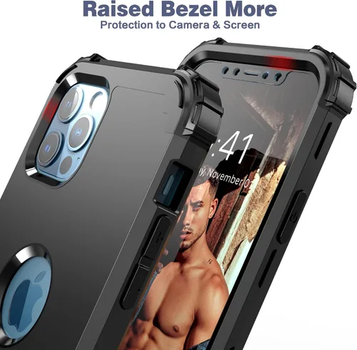 Vista 6 de IDweel Funda para iPhone 12 Pro Max con protector de pantalla de vidrio templado, híbrido 3 en 1, a prueba de golpes, delgada, resistente, cubierta