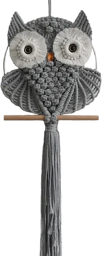 Vista 12 de Achart Colgante de Pared de Macramé de Búho - Tapiz Bohemio Tejido a Mano - Decoración de Pared de Macramé - Decoración de Búho para Dormitorio