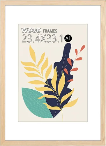 Vista 23 de Marco para Póster A1, 23.4 x 33.1 pulgadas, Marcos de Cuadros de Madera Maciza Natural Negros con Plexiglás Pulido, Fácil de Colgar, Mostrar Imagen