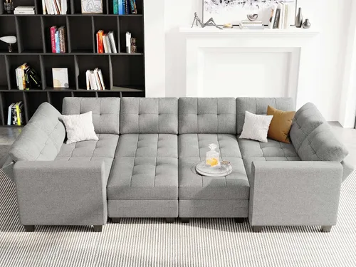 Vista 10 de Belffin Sofá Seccional Modular con Almacenamiento Sofá Cama Seccional Modular para Sala de Estar Azul