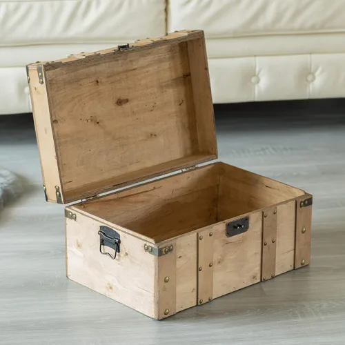 Vista 6 de Vintiquewise Baúl de estilo de madera natural con asas, pequeño
