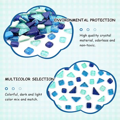Vista 4 de Swpeet Azulejos de mosaico de vidrio de 2 libras, vitrales para manualidades, colores y patrones mezclados, mezcla de azul y azul marino