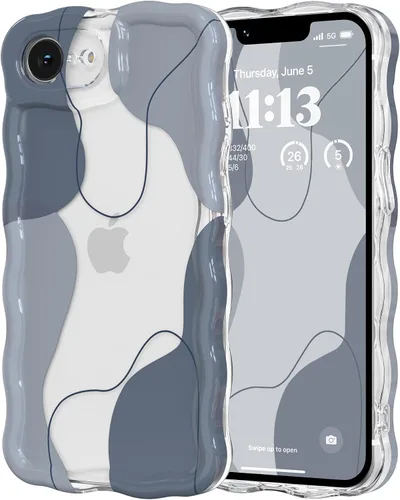 Vista 10 de DEFBSC Funda para iPhone 15 con bonito diseño ondulado, color negro