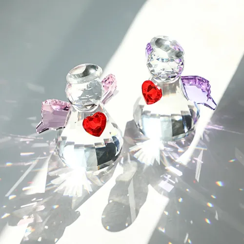 Vista 3 de HDCRYSTALGIFTS Juego de 2 figuras coleccionables de ángel guardián de cristal, adornos de ángel de cristal de 2.5 pulgadas para Navidad, Acción