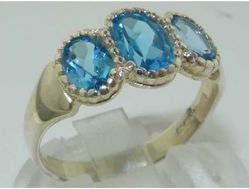 Vista 5 de Anillo de plata de ley 925 con topacio azul auténtico para mujer