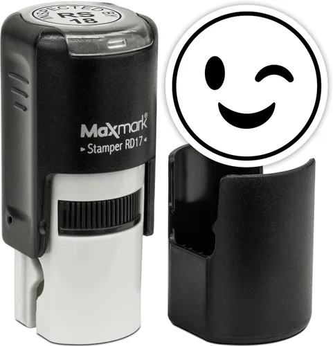 Vista 66 de MaxMark Sello de Emoji Autoentintado Redondo - Enojada - Tinta Negra
