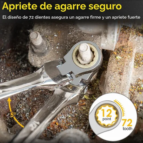 Vista 5 de Juego de llaves de trinquete extra largas con cabeza flexible, SAE 1/4" a 13/16", 5 piezas de llaves de trinquete de doble caja de mango largo, 72