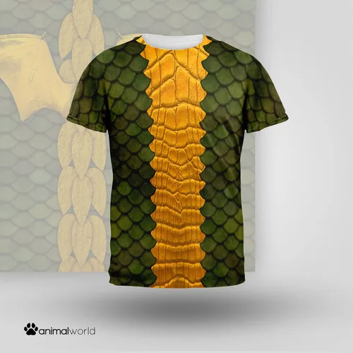 Vista 6 de playera de Halloween Disfraz de dragón verde All Over para adultos