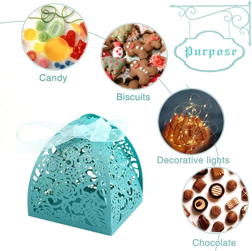 Vista 2 de GOLF Cajas de dulces de rosas cortadas con láser, cajas de regalo, 70 cajas de regalo para despedidas de soltera, cumpleaños, eventos, fiestas, Azul